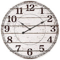 BEW 24 Inch Large Wall Clocks for Living Room Decor, Silent Battery Operated Wall Clock, White Rustic Country Farmhouse Shiplap Round Wooden Wall Clock