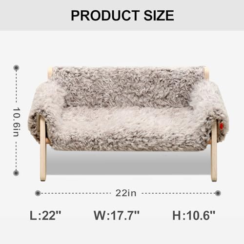 MEWOOFUN Cat Couch Bed, Wooden Pet Sofa with Removable Mattress Cover, Plush Beige F123404