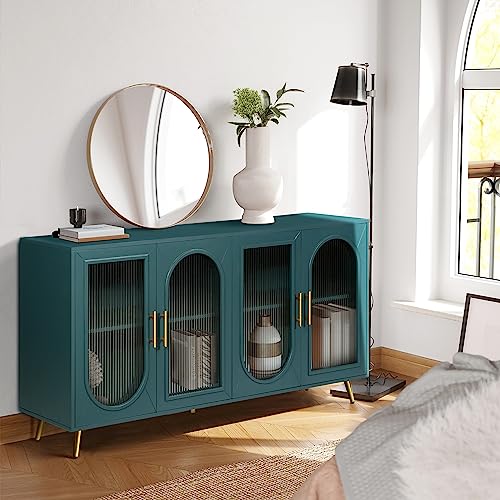 Modern 4-Door Wood Storage Sideboard Buffet Cabinet with Gold Metal Legs (Navy Blue) N18995
