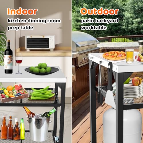 Ninja Woodfire Outdoor Grill Cart Table for OG700 Series, Stainless Steel Double-Shelf Y6858
