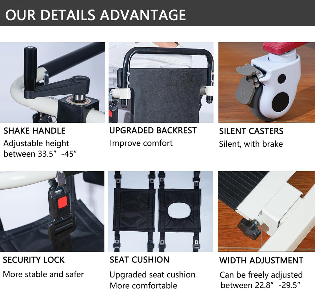 Patient Lift Transfer Chair, Height and Width Adjustable Wheelchair for Elderly and Disabled X100392