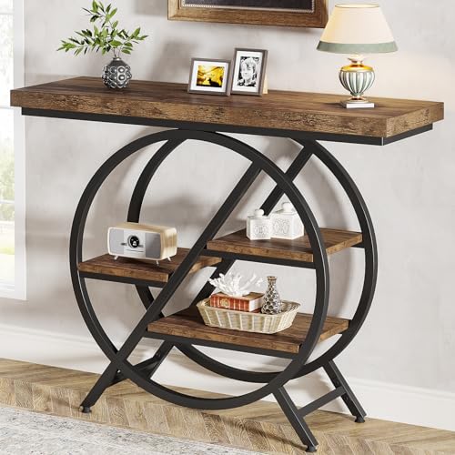 Tribesigns Console Table, 39.4-Inch Entryway Table with Thickened Tabletop, 4-Tier Industrial Narrow Hallway Sofa Table, Rustic Brown T367