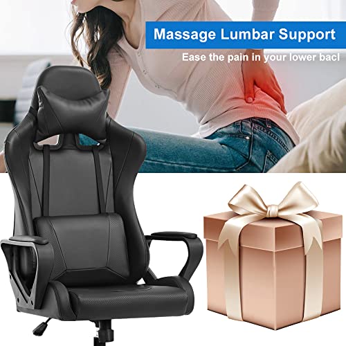 High Back Gaming Chair Ergonomic PU Leather with Lumbar Support Headrest, White E917513