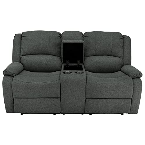 RecPro Charles 94" Double Recliner RV Sofa with Convertible Console, Fossil Cloth J7809