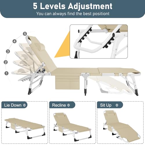 LILYPELLE Lounge Chair with Mattress, Heavy Duty Outdoor Folding Bed for Camping, Pool, Patio T3603