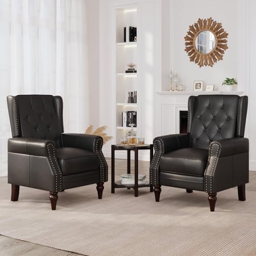 Lazy Boy Faux Leather Wingback Recliner Chair with Tufted Button, Matt Brown J953083