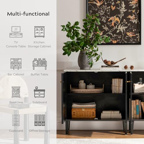 Black Storage Cabinet with Faux Marble Top & Adjustable Shelves A5746