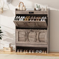 Intelligent 2 Flip Drawers Shoe Storage Cabinet, Rustic White