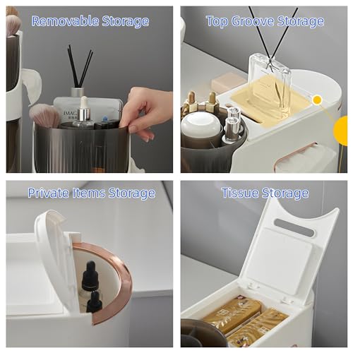 2-Tiers Slim Bathroom Storage Cabinet with Drawers, Waterproof, Movable N840711