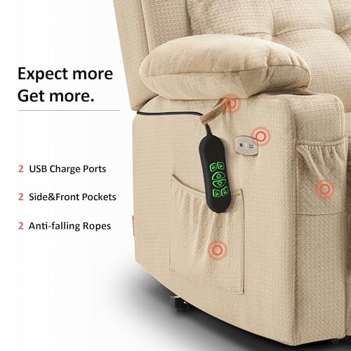 MCombo Large Dual Motor Power Lift Recliner Chair with Massage and Heat, Grey J2556