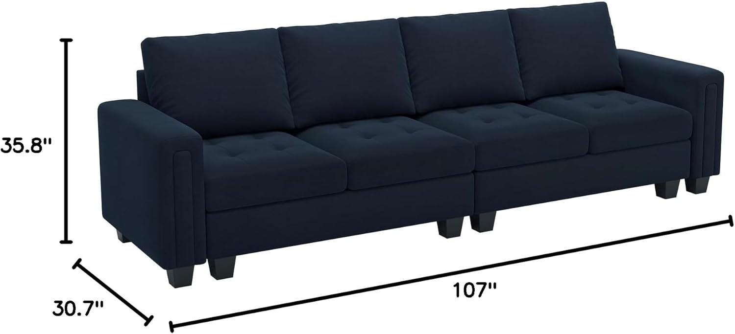 Belffin Velvet Modular 4 Seat Sofa Couch for Living Room Blue K5711