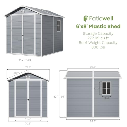 Patiowell 6 x 8 FT Plastic Outdoor Storage Shed with Floor, Grey L76044