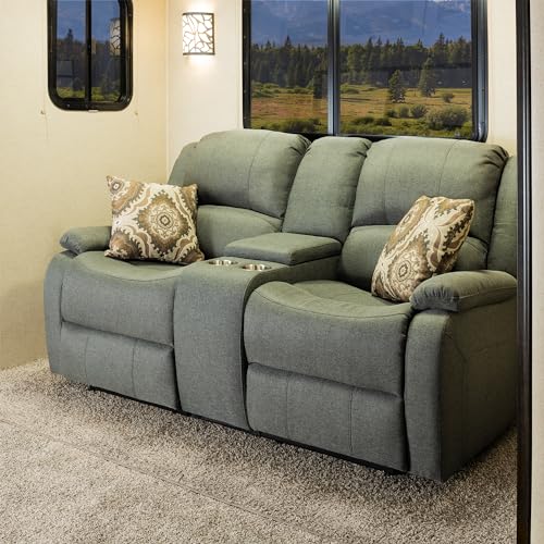 RecPro Charles 94" Double Recliner RV Sofa with Convertible Console, Fossil Cloth J7809