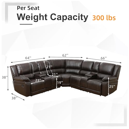 Leather Reclining Sectional Sofa with Double Recliners, L-Shaped 5 Seater L77855