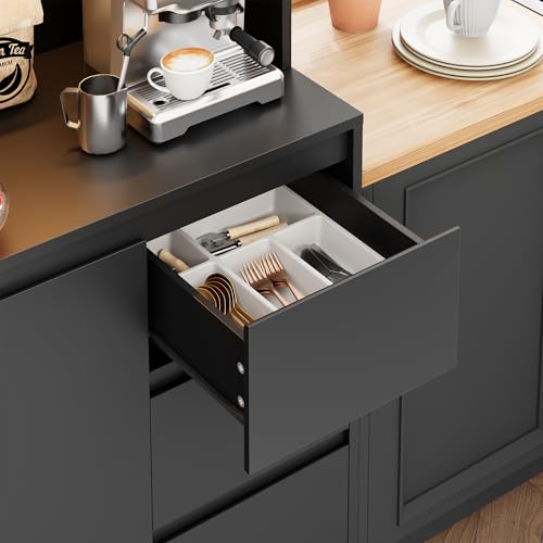 71" Kitchen Pantry Cabinet with LED Lights and Charging Station, Modern Storage and Microwave Stand Q6248