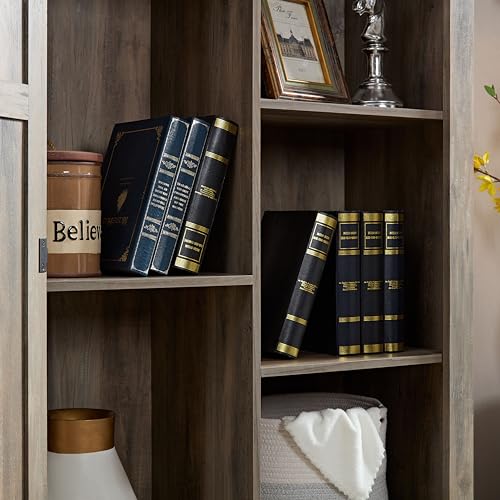 Rustic Farmhouse Tall Storage Cabinet Bookcase with Sliding Barn Door Y683325