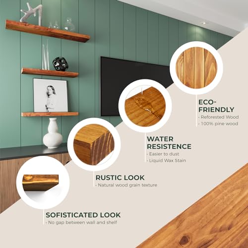 Letto Solid Wood Floating Shelves Set of 2, Honey Oak T9286