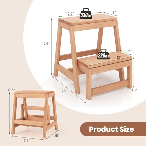 Giantex Folding Step Stool, Wooden 2-Step for Kids & Adults, 550Lbs Capacity B88688