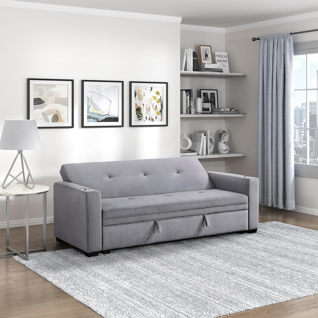 Lexicon Futon Sofa Bed with Storage, Grey P6404
