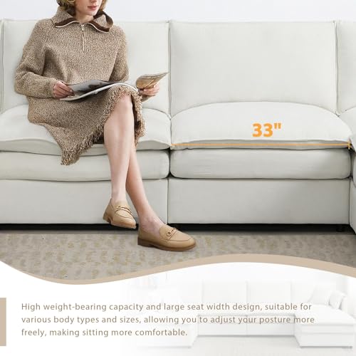 Modular U-Shaped Sectional Sofa with 2 Ottoman, Chenille, Cream F2854