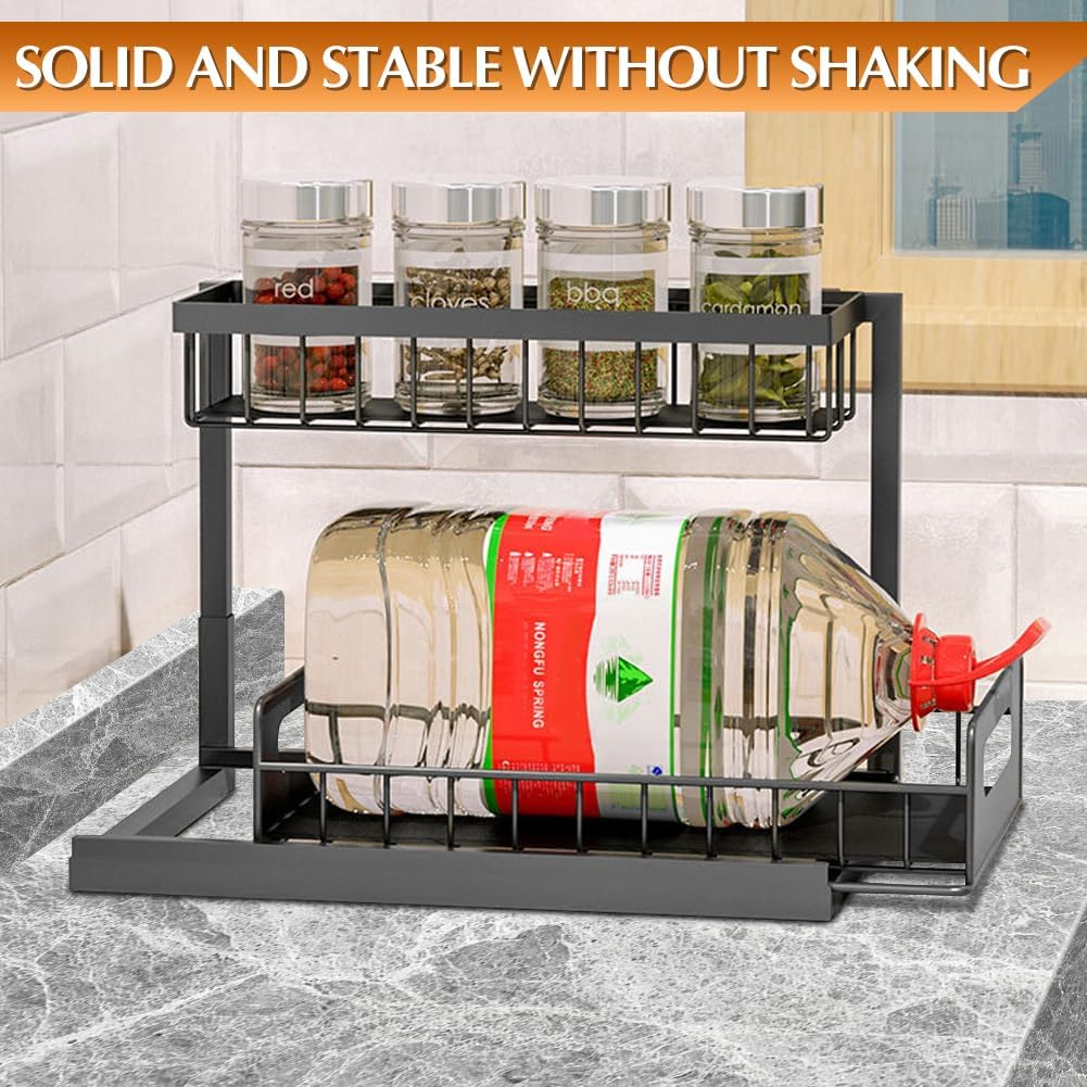 2 Pack Under Sink Organizers, Metal Slide Out Cabinet Shelf with Sliding Drawer Q31683