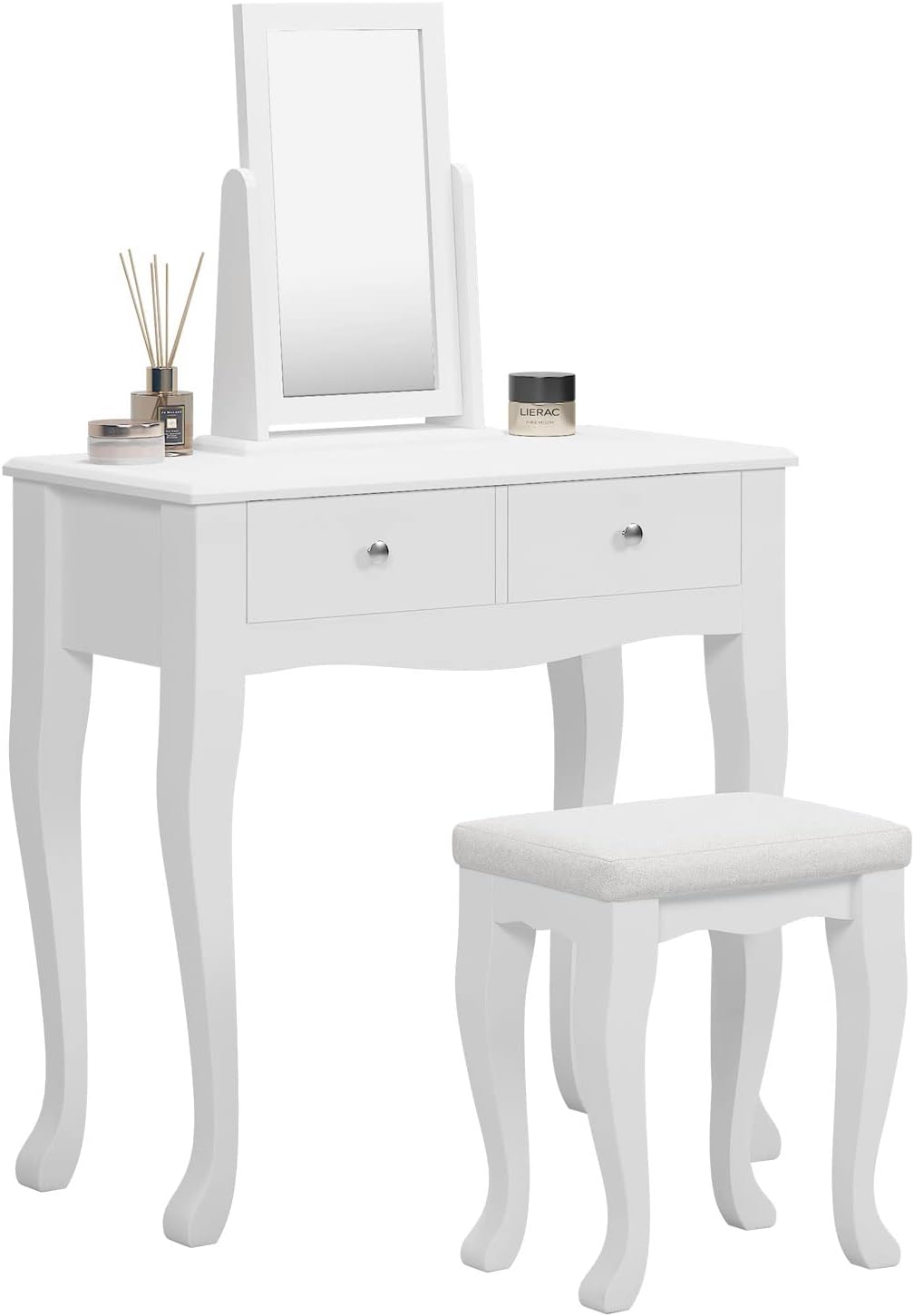 sogesfurniture Vanity Dressing Table Set with Pivoting Mirror and Stool, White X62280