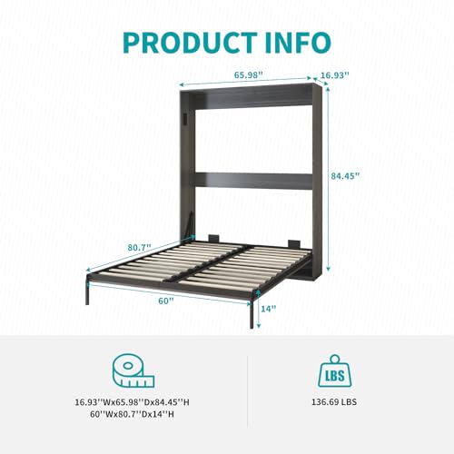 BALUS Murphy Bed Cabinet, Folding Wall Bed, White Y127736