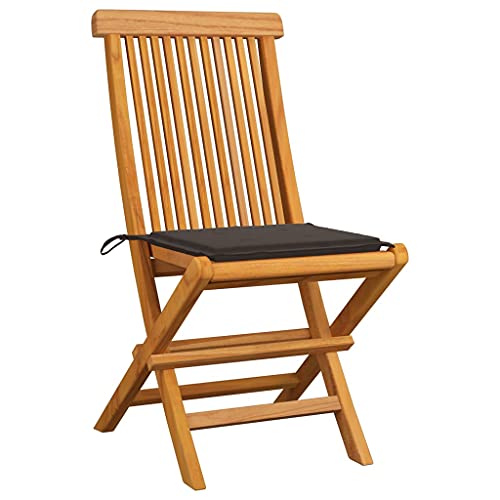 Teak Folding Patio Chairs with Taupe Cushions, 8 pcs P630887