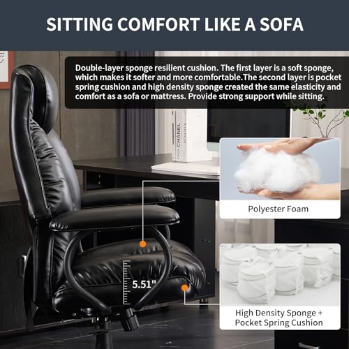 Big and Tall High Back Office Chair 400 lbs, PU Leather, Dark Brown T58872