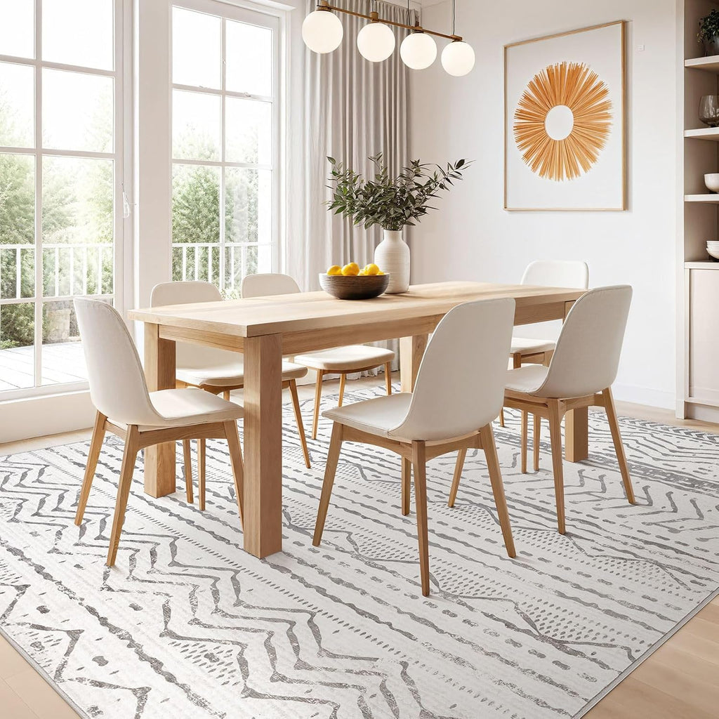 9x12 Washable Boho Area Rug for Living Room - Grey X5758