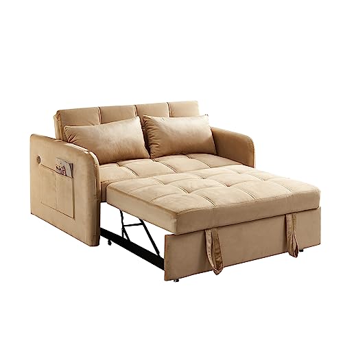 Convertible Sleeper Sofa Chair 3-in-1 Pull-Out Bed, Velvet Loveseat N7218