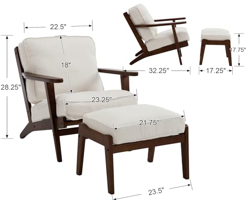 chairus Mid-Century Modern Accent Chair Linen Fabric Upholstered Solid Wood Frame Beige A654224