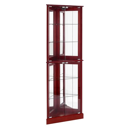 Knocbel Classic 72" Tall Corner 6-Shelf Curio Cabinet with Tempered Glass Doors, Cherry Y355579