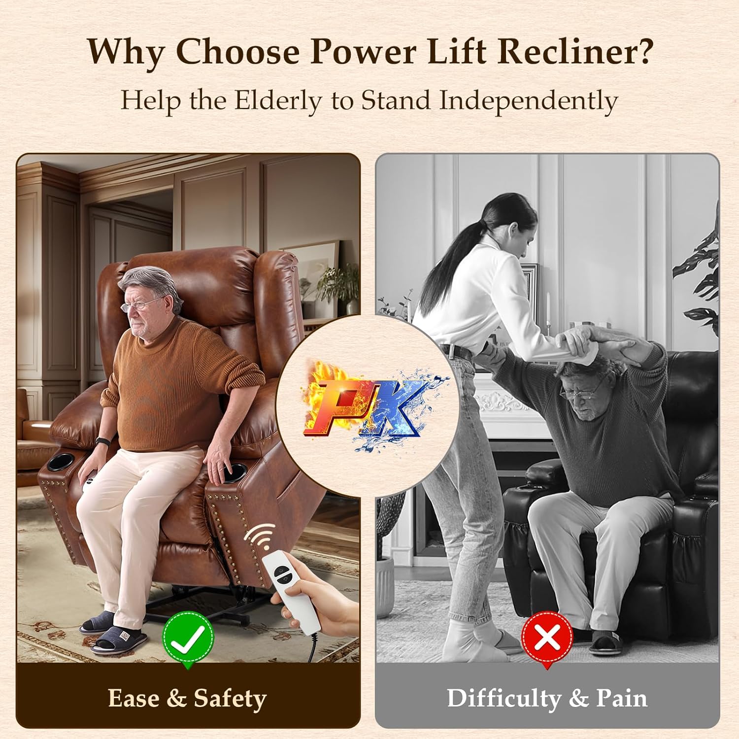 Power Lift Recliner for Elderly with Heat and Massage, Extended Footrest X9281