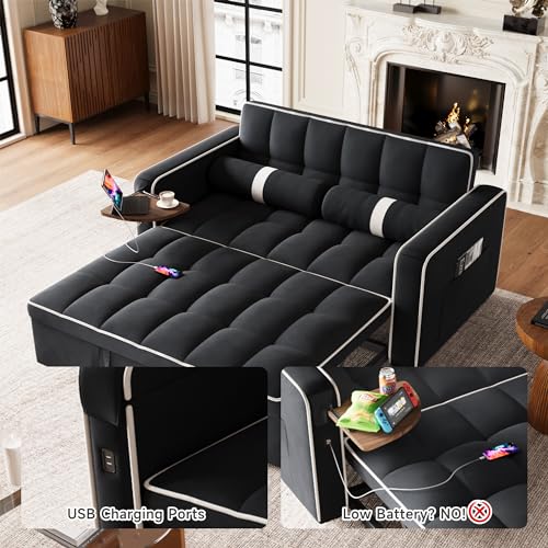 3 in 1 Sleeper Sofa Bed Convertible Loveseat Couch with Side Table, Orange W5695