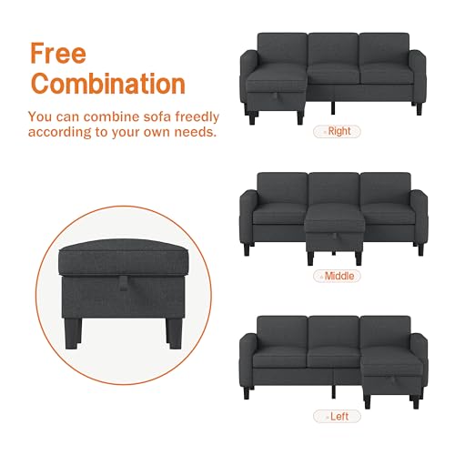 Convertible Sectional Sofa Couch, Beige L-Shaped with Storage Ottoman B918
