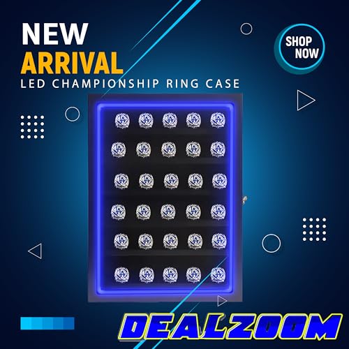 Championship Ring Display Case RGB LED - 30 Ring Glass Shadow Box with Lock - Black L167598