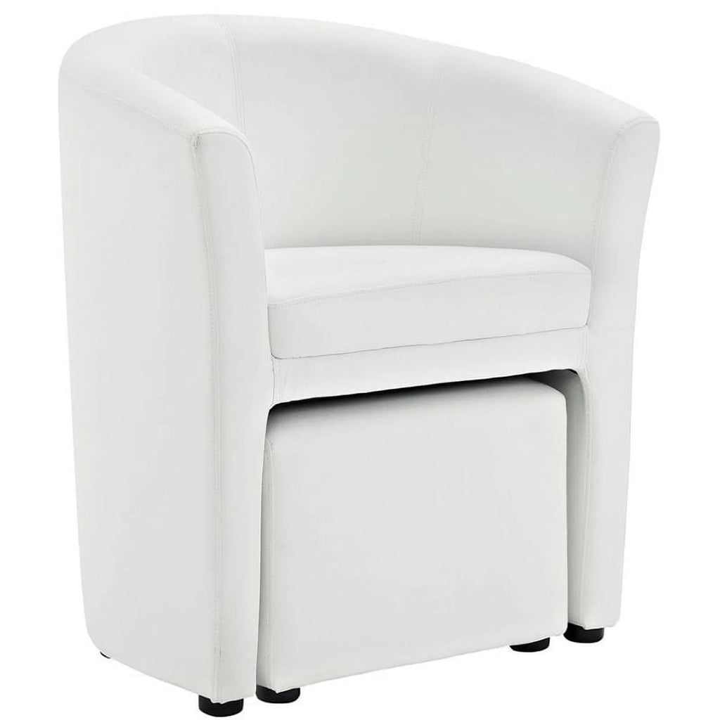 Home Square 2 Piece Faux Leather Accent Chair Set with Ottoman White Z72376