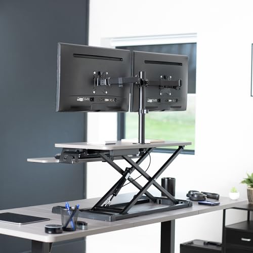 VIVO Height Adjustable 32 inch Standing Desk Converter with Dual Monitor Stand, White M791057