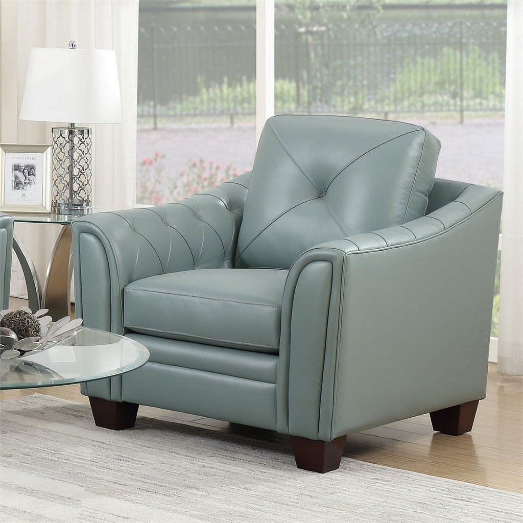 Home Square 2 Piece Tufted Leather Accent Chair Set in Spa Blue W894524