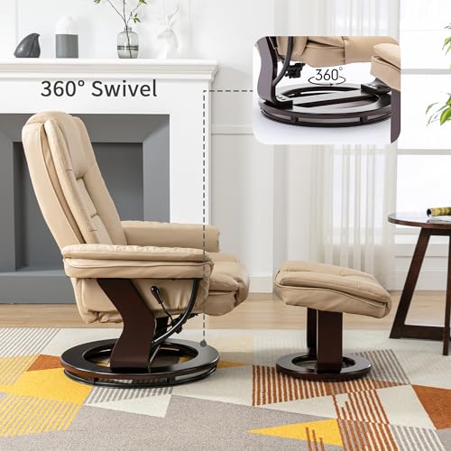 Swivel Recliner Chair with Ottoman Footrest, Beige N6547