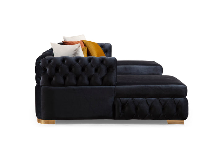 Paris Black Sectional Charcoal Velvet Double Chaise U660