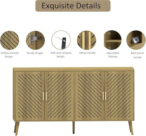 Wood Sideboard Buffet Cabinet with Storage, 4 Doors, Adjustable Shelves N831621