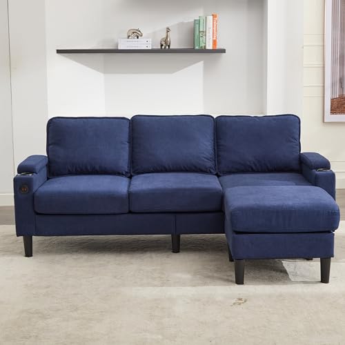 OUYESSIR L Shape Sectional Sofa Couch, 78" Linen 3 Seat with Storage Ottoman, Beige Z626700