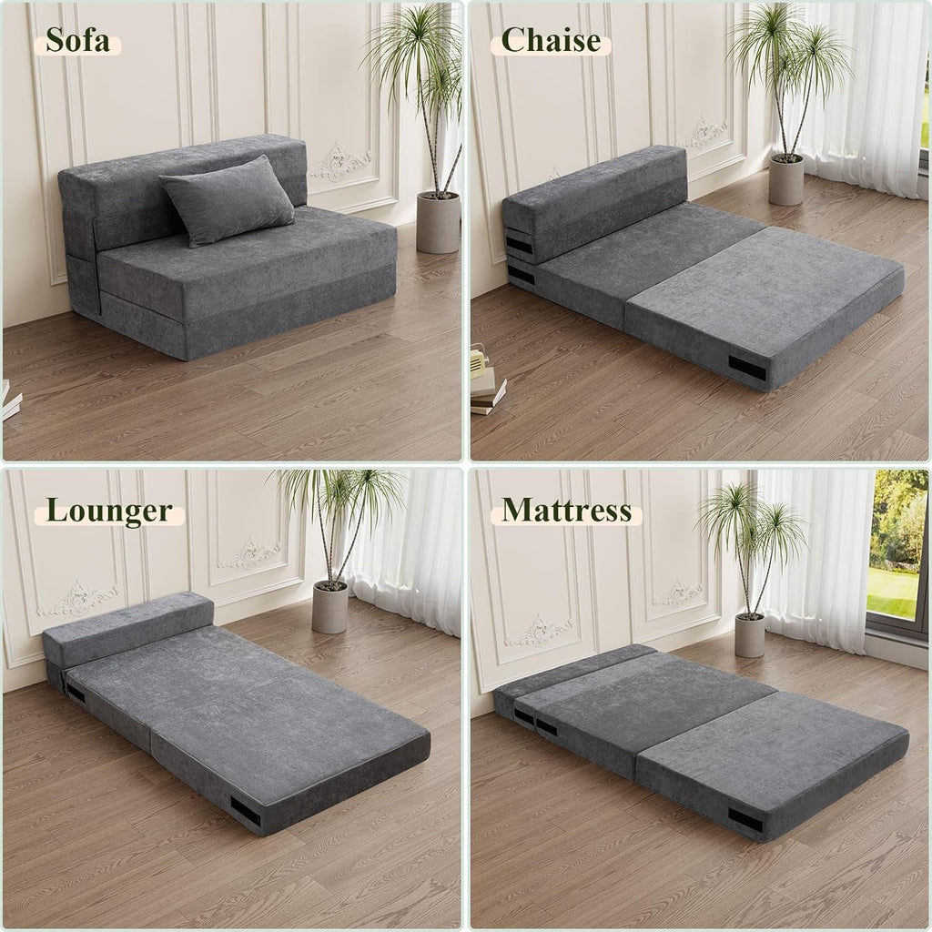 Folding Sofa Bed Convertible Sleeper Chair with Pillow, Gray L576356