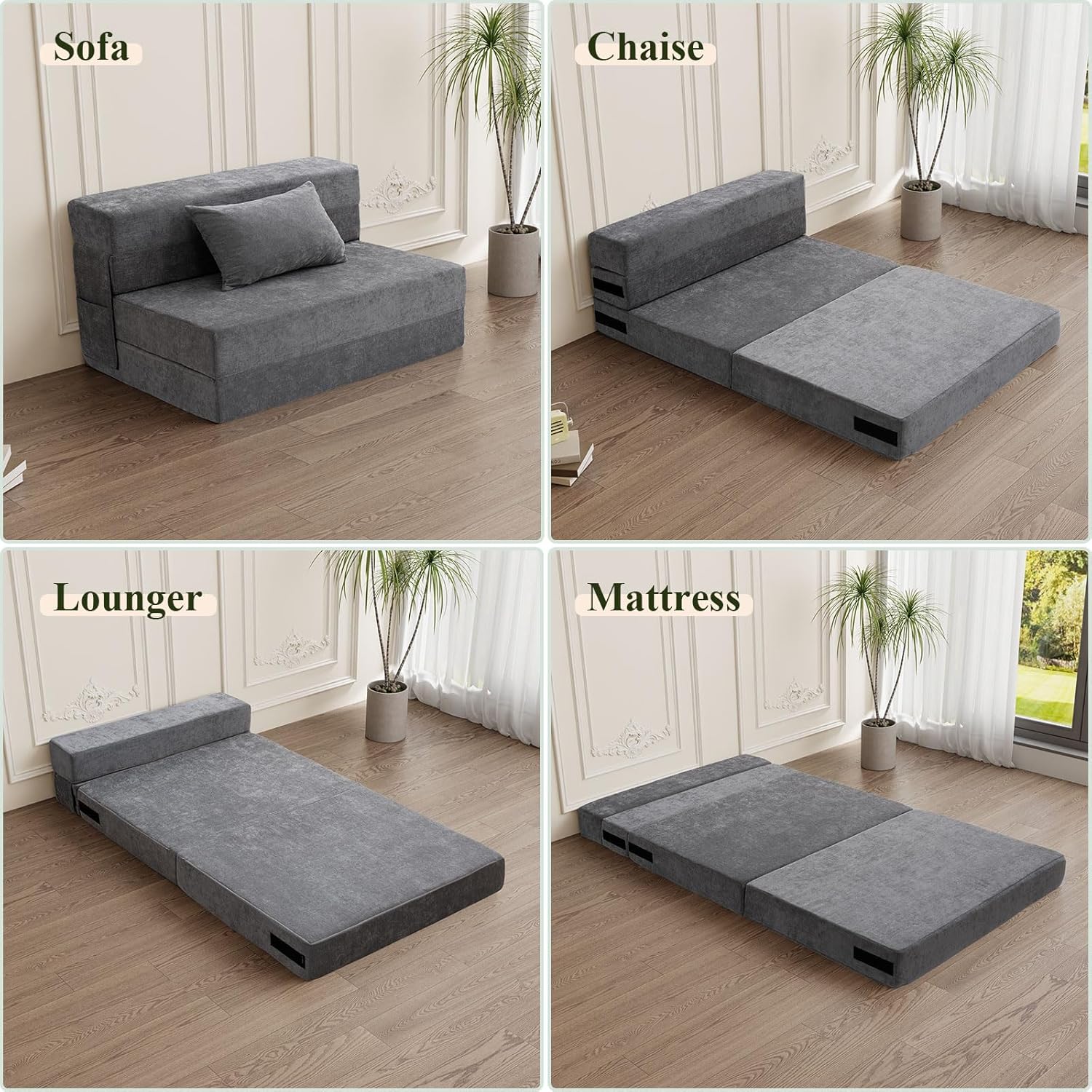 Folding Sofa Bed Convertible Sleeper Chair with Pillow, Gray L576356