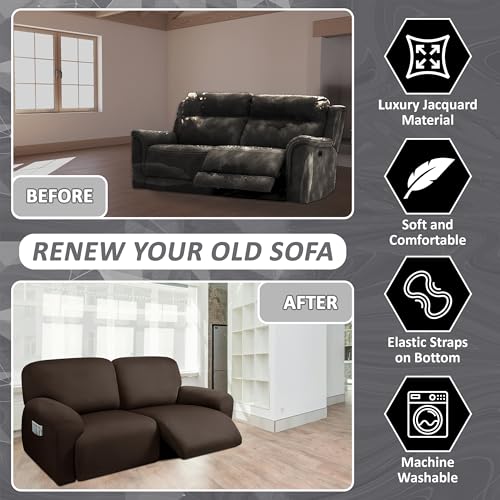 ULTICOR 8-Pieces Recliner Sofa Covers, Stretch Slipcovers for 3 Seater, Dark Grey E3548