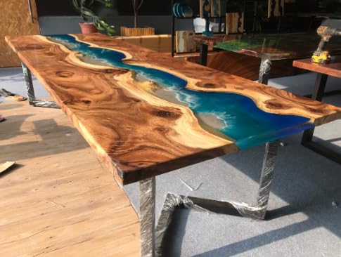 Live Edge Epoxy Dining Table with River Wave Design Q138577