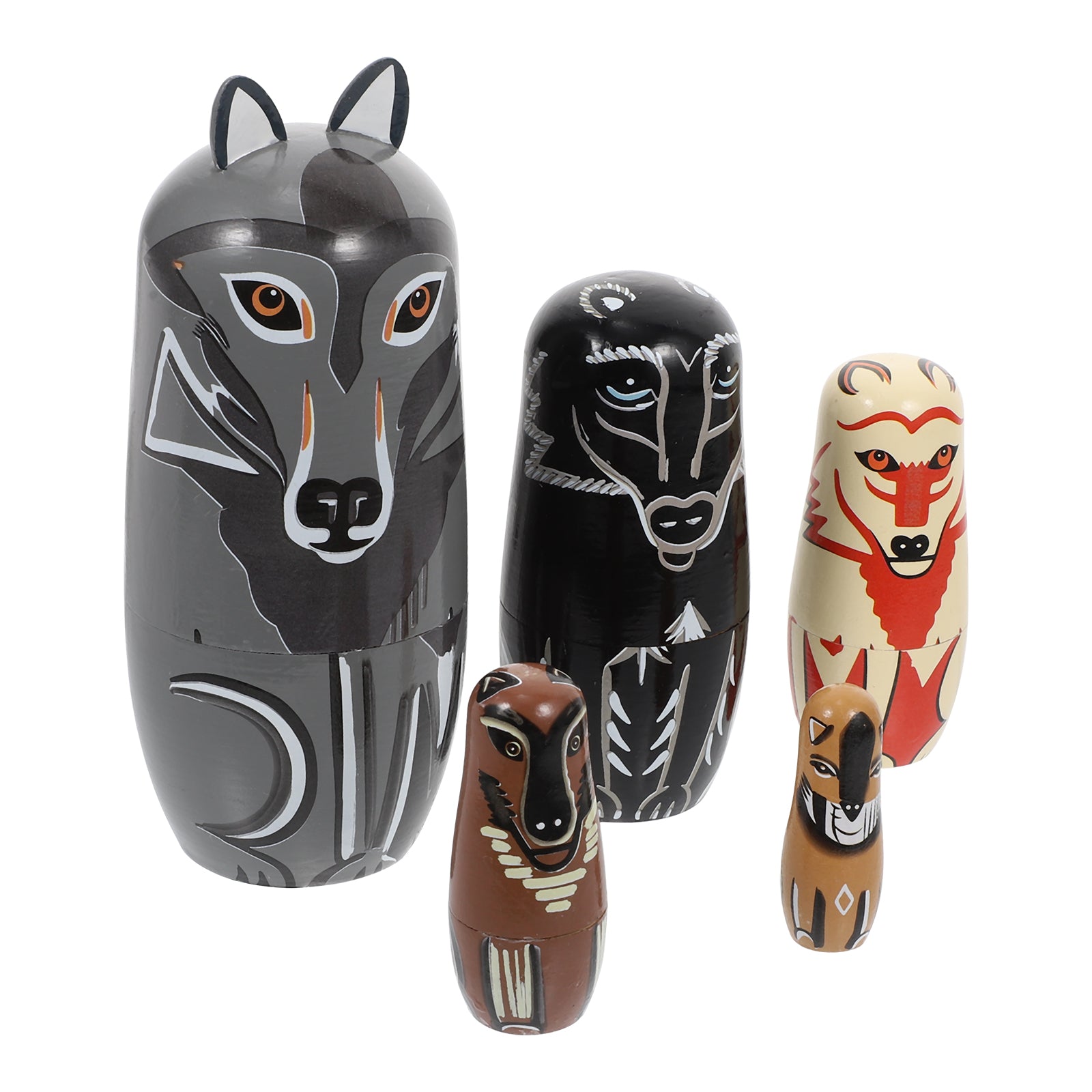 Wolf Matryoshka Doll Painted Wooden Playset Animal Stacking Dolls Home Decor Crafts