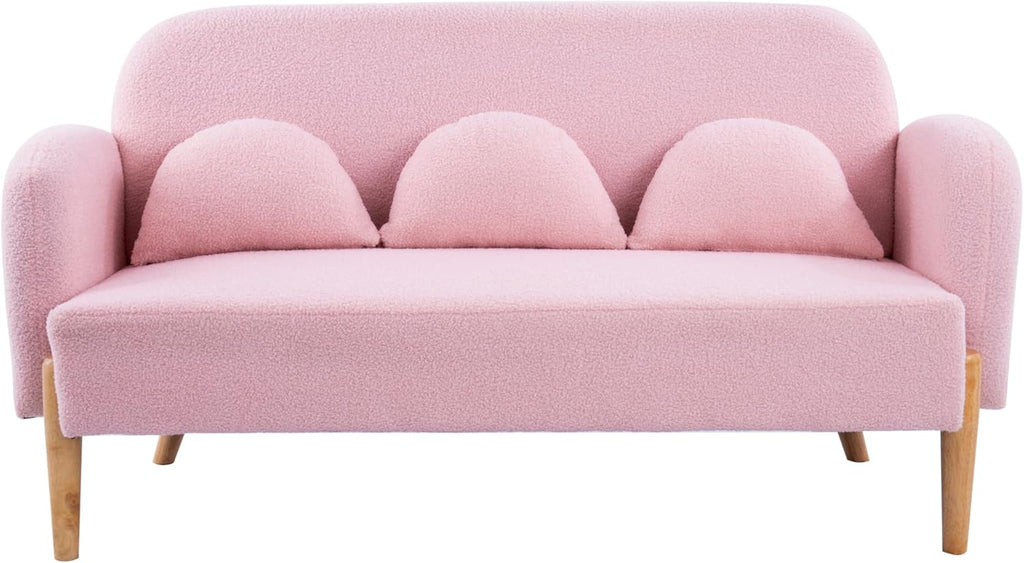 Mid Century Modern Teddy Velvet Sofa Loveseat with 3 Lumbar Pillows, Pink G54785